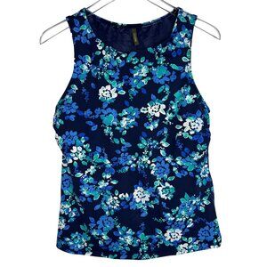 Lands End High-Neck Blue Floral Modest Tankini Sz14 Water Sport Vacation Beach